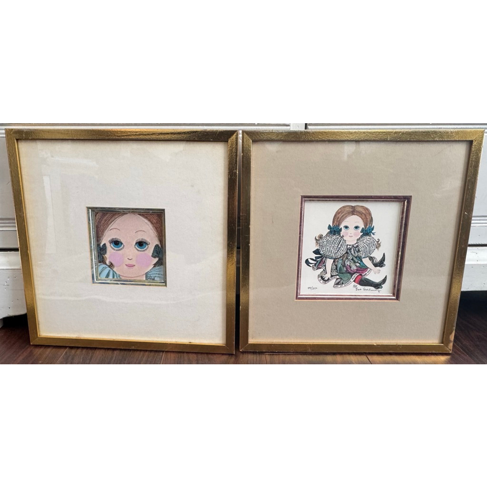 Bob Helleberg Limited Edition Mini Prints Pair Framed Vintage Girl Portrait Art